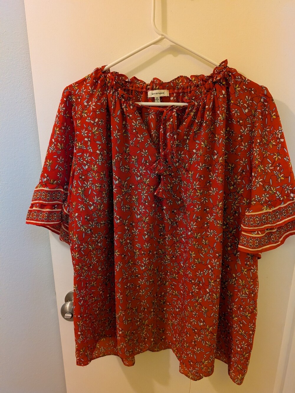 Red Floral Boho Max Studio Flowy Tunic Top